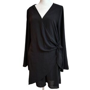 Pink Lily‎ Wrap Dress Women's Small Black Long Sleeved Midi Casual Dressy Event